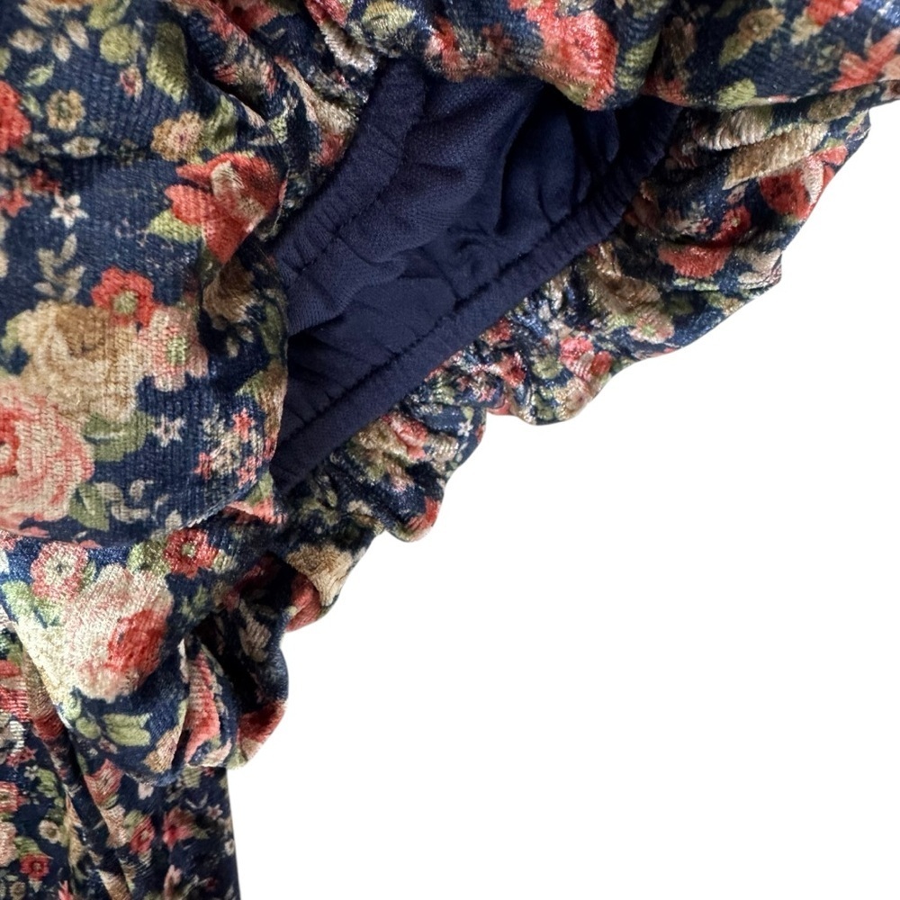NWT Mable Leighton Floral Velvet Puff Sleeve Midi Dress Navy Size L - Picture 5 of 11